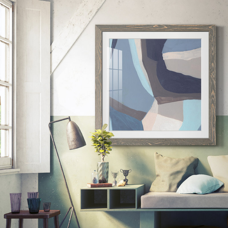 «Blue Chrysalis I-Premium», reproduction encadrée prête à être accrochée, Papier avec cadre gris, Blanc