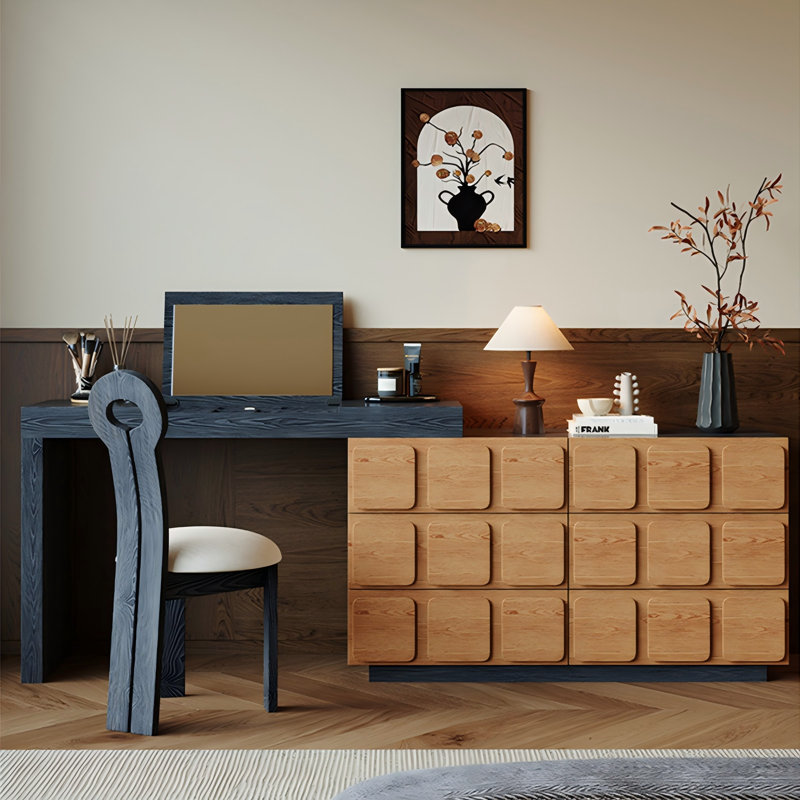 47.24"Brown and Black Vanity and Chest of Drawers