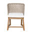 Ensemble de salle à manger d'extérieur 7 pièces - Table rectangulaire en bois massif 59 po (finition teck) + 6 chaises en acacia avec coussin beige et dossier en osier brun clair, résistant aux intempéries pour le jardin, la cour et le patio