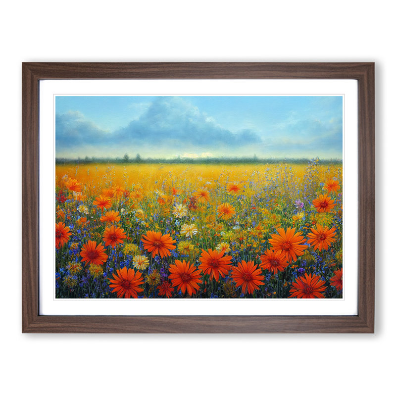 Delicious Wildflowers Floral - Single Picture Frame Painting, 25cm H x 34cm W x 2cm D, Walnut