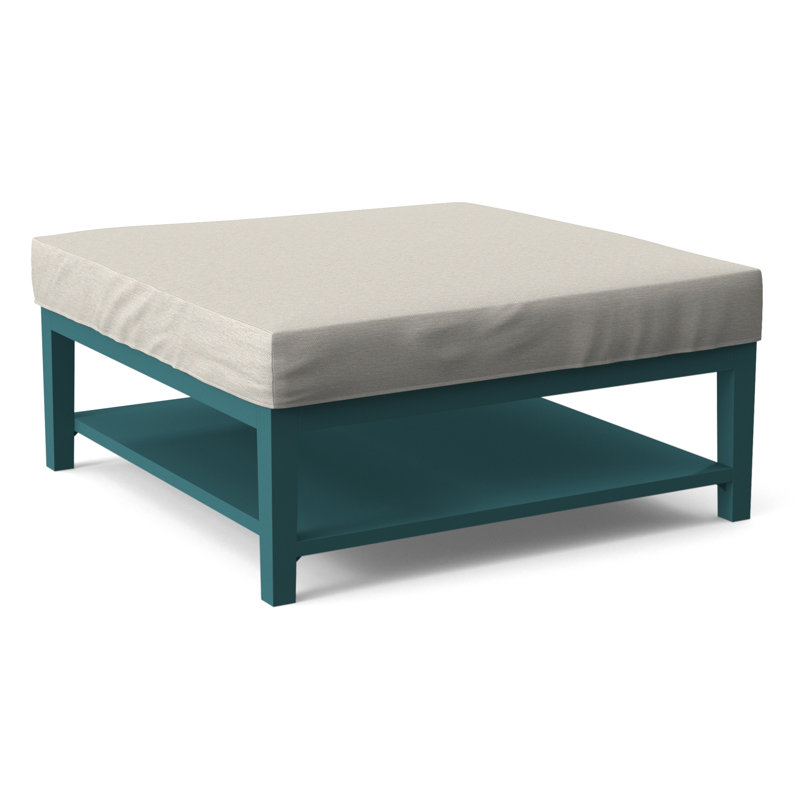 Hammond Square Ottoman, Coffee Finish, White Performance Fabric; 0851-94