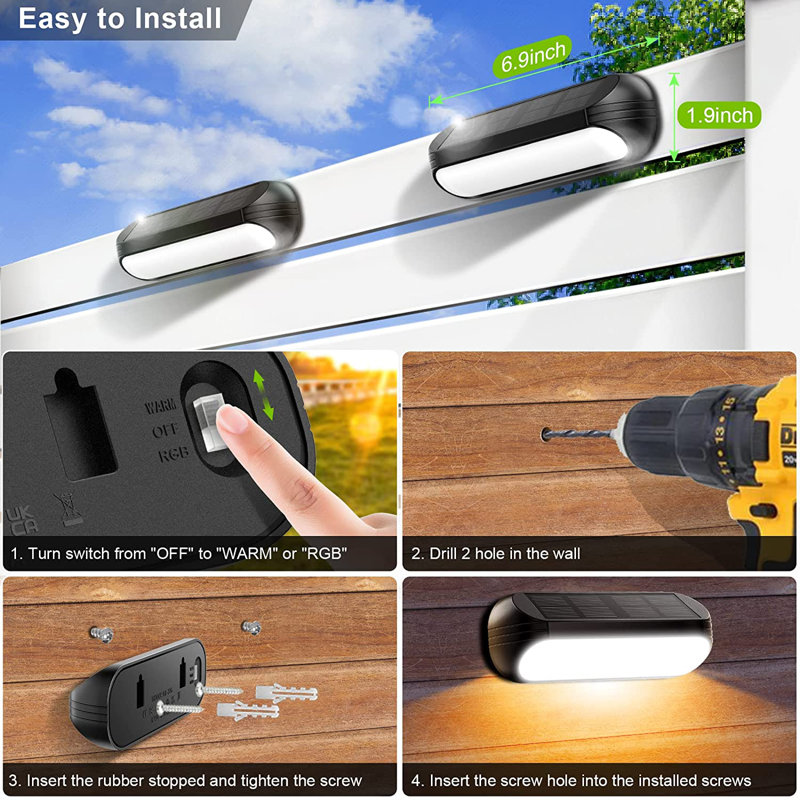 Solar Powered Integrated LED Step Light Pack, Black