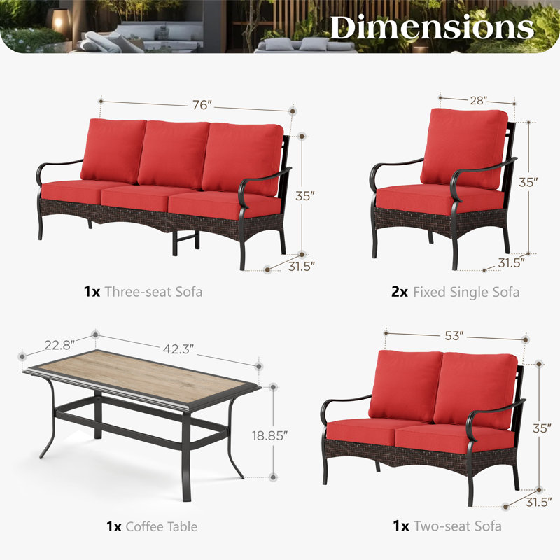 7-person Outdoor Conversation Set With Loveseat, Red