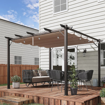 Auvent rétractable d'extérieur 10 'x 10', pergola de patio en aluminium, abri de jardin pour le porche, jardin, pavillon de jardin