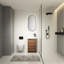 Meuble-lavabo autoportant de 18 po avec lavabo simple. Armoire avec portes à fermeture douce. Bassin en céramique robuste. Contreplaqué d'ébène brun pour les petites salles de bain Structure sans effort de 18 po. Baignoires