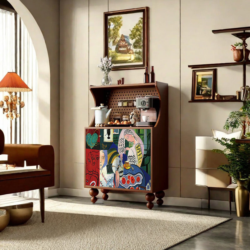 Multi-purpose art pattern accent cabinet, Ivory White
