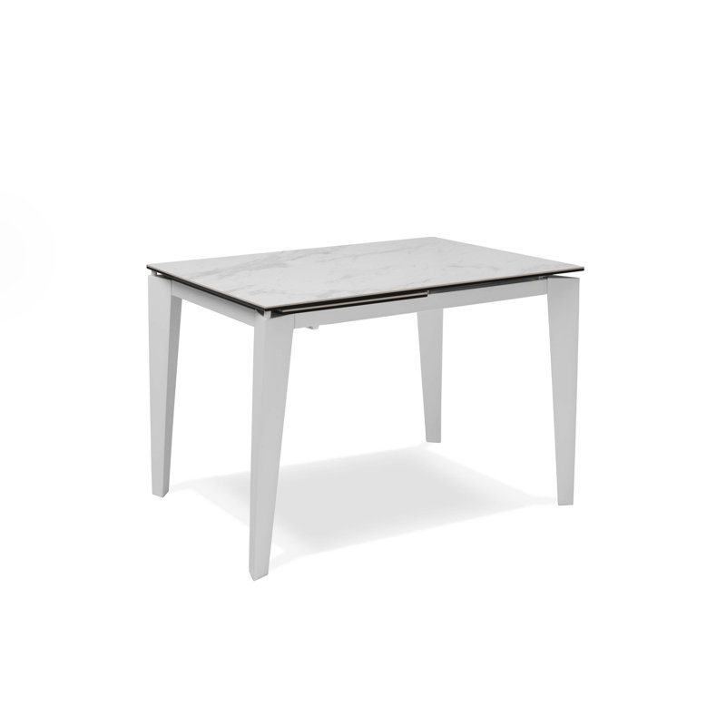 Bricker Extendable Glass Top Metal Base Dining Table, White Marble