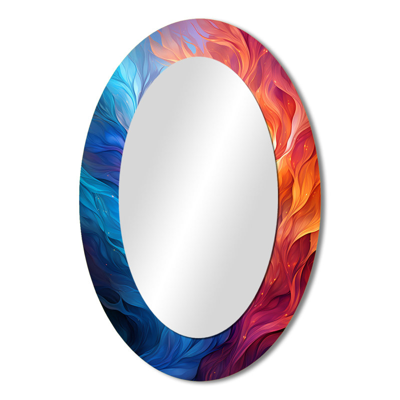 Symphonie abstraite jaune orange fractale abstraite - grand miroir mural ovale sur métal, 36 po x 24 po