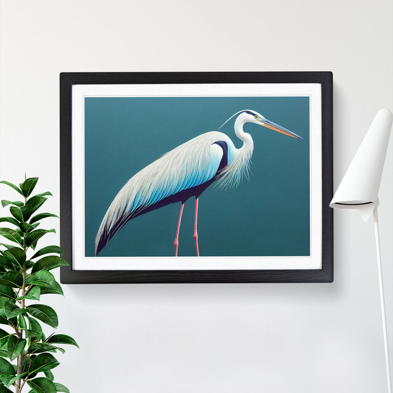 Lush Heron Bird - Single Picture Frame Print, Black, 25cm H x 34cm W x 2cm D