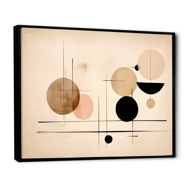 Beige géométrie en mouvement X, H 24 po x l 32 po x P 1 po, Cadre flottant noir