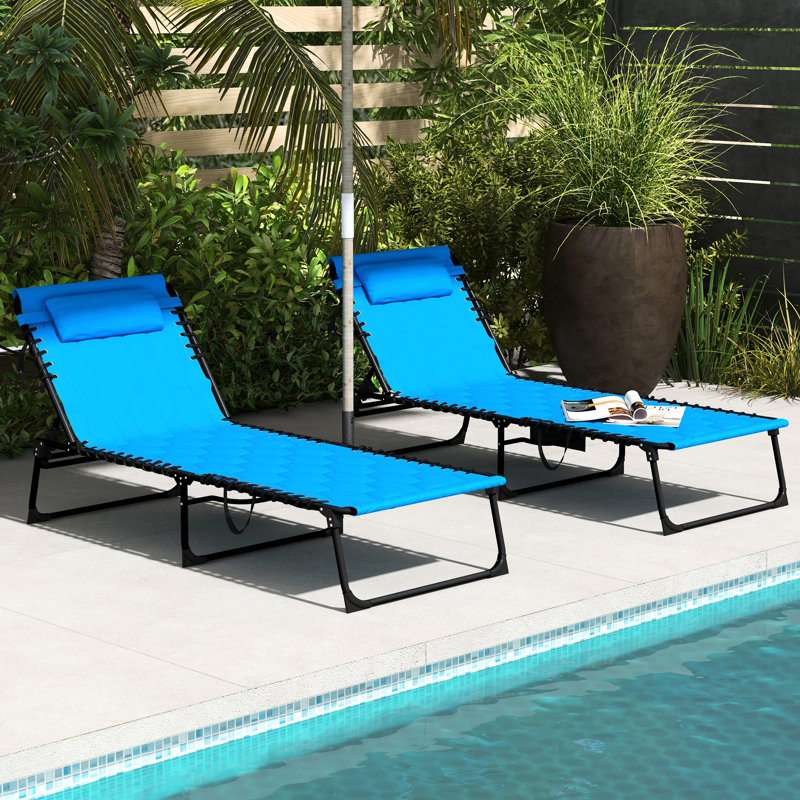 Chaise longue bleue pliante pour l'extérieur - avec poche latérale et fauteuil inclinable pour la piscine, bleu, siège inclinable réglable, siège rembourré,