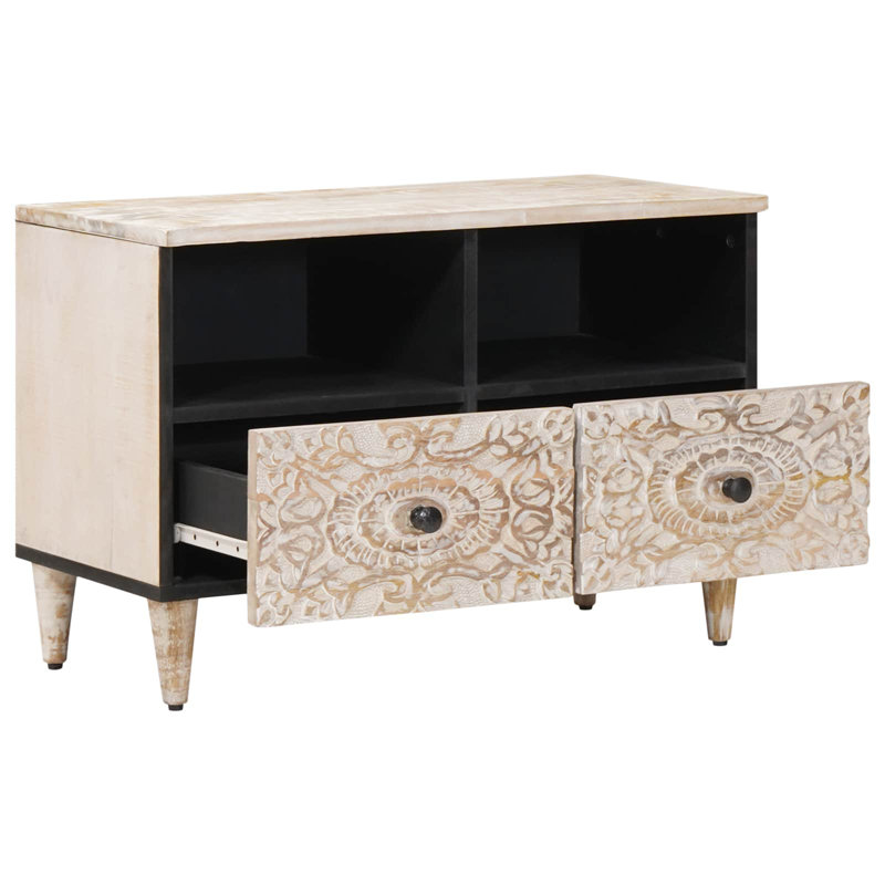  TV Cabinet With Storage Solid Mango Wood Living Room Stand Media Unit