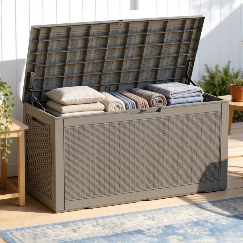 48.06"W 100 Gallon Water Resistant Resin Lockable Deck Box(Light Brown/Gray), Light Brown (Gray)