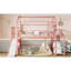 Lit mezzanine double avec glissade et escalier, lit de jeu en métal avec tablettes de rangement, toit en forme de maison et conception silencieuse, rose-130188635