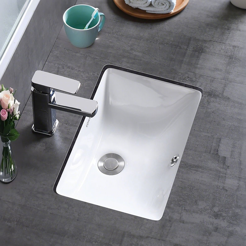 Lavabo de salle de bain encastré Fixturedisplays® 20 x 14,5 pouces, lavabo simple rectangulaire contemporain en céramique blanche avec trop-plein 18731