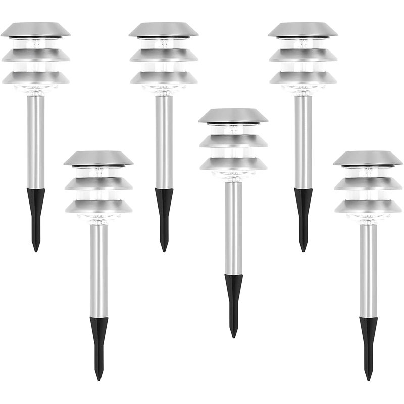 Stainless Steel Solar Powered LED Pathway Lights, 6 Pack
