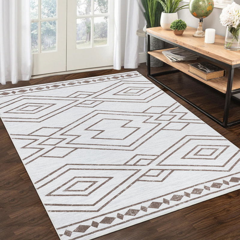 Washable 4x6 Area Rug Modern Geometric Low Pile Rug Non Slip Backing Rugs Ultra-Soft Foldable Rug for Living Room Bedroom Dining Room Office,