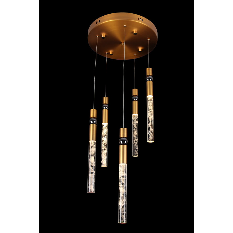 Luminaire suspendu en cristal moderne à 5 lumières à DEL pour îlot de cuisine - doré
