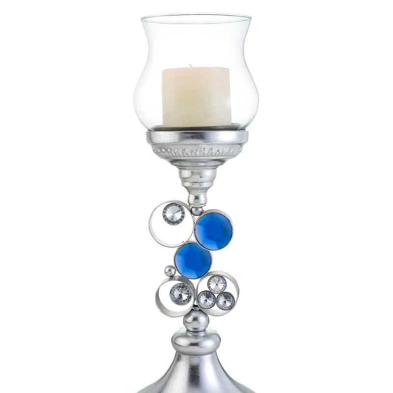 Porte-bougie 18 "en polyrésine" Malha ", Argent argent, H 18 po x l 6,25 po x P 6,25 po