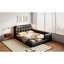 Grand lit plateforme avec 2 lumières de lecture noires. Cuir PU de qualité. Espace de repos spacieux et apaisant. Tête de lit réglable avec lumières noires. Revêtement en cuir de luxe. Lampe de repos confortable-162700309