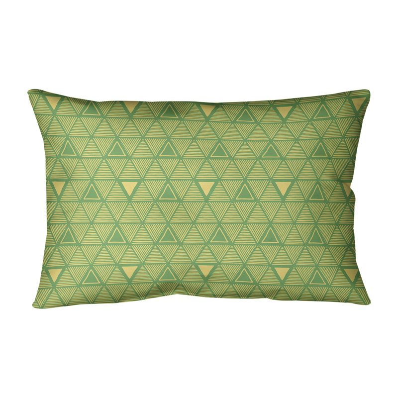 Coussin lombaire en simili cuir dessiné à la main, Vert/jaune, Polyester/bourre en polyester