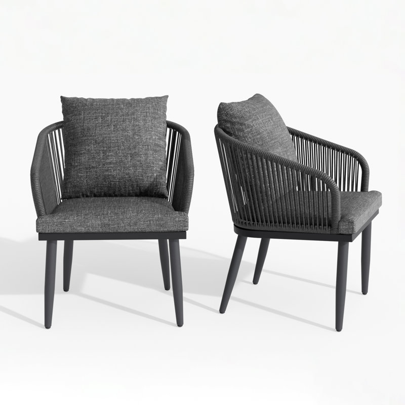 Patio Dining Armchair with Cushion, Drak Grey Cushion/Grey Frame