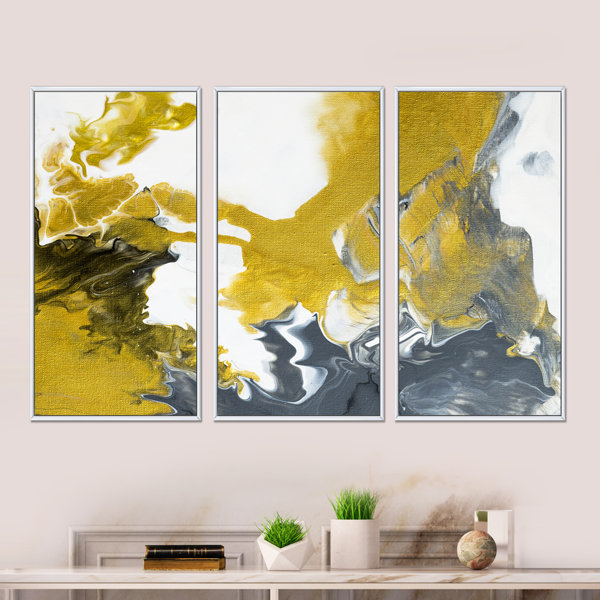 Mercer41 Green And Gray Marble Universe Framed On Canvas 3 Pieces ...
