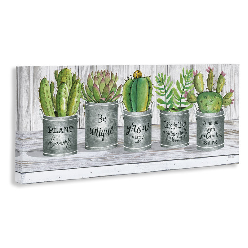 «Succulent and Cactus Jars with Plant Life Puns» par Cindy Jacobs - impression d'art graphique, H 13 po x l 30 po