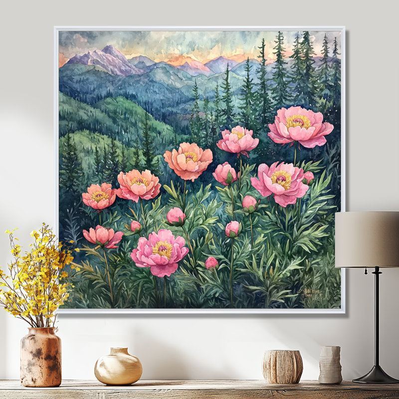 Graicen pivoines dans les forêts - I, pivoines, art mural, H 36 po x l 36 po, Impression encadrée flottante, Blanc