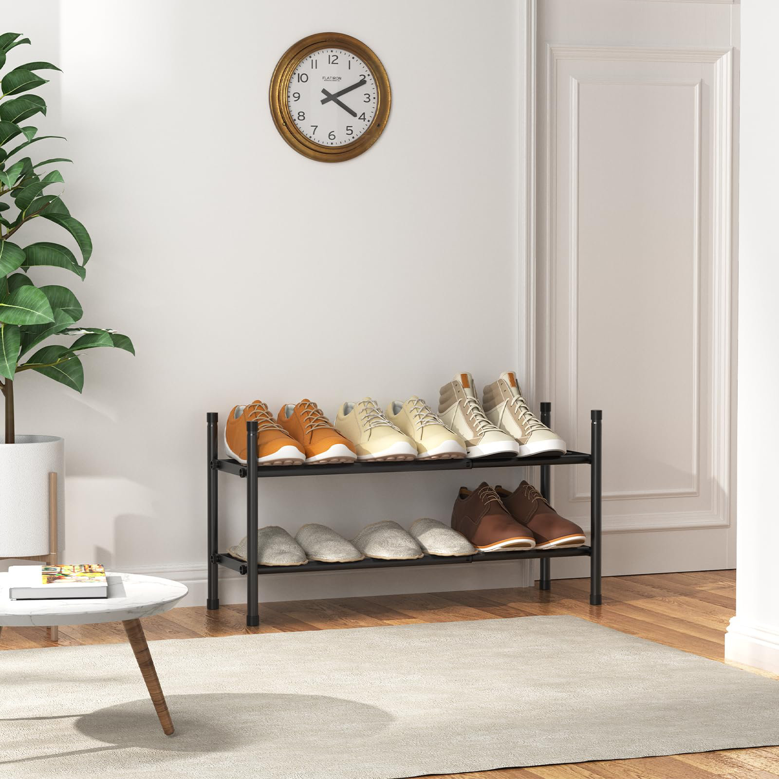 17 Stories 2-Tier Stackable Adjustable Vertical Metal Small Shoe Rack ...