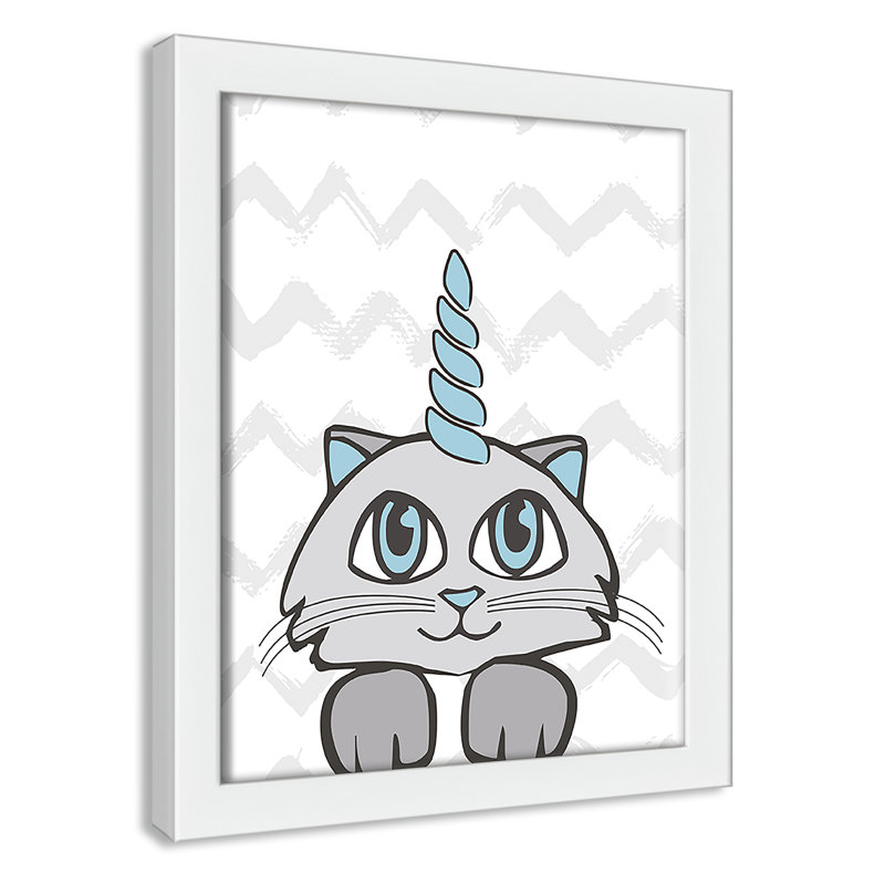 Caticorn II, art encadré, H 10 po x l 8 po x P 1,18 po, Cadre blanc