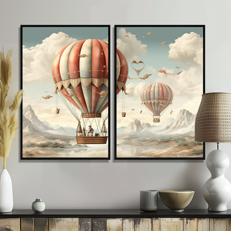 «A Playful Hot Air Balloon Bliss II», impressions sur toile transport en montgolfière, 36" H x 48" W, Black