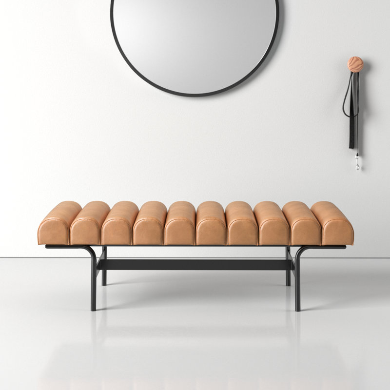 Penina Upholstered Bench, Tan Top Grain Leather