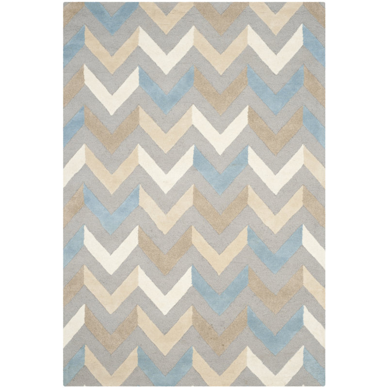 Ivory and Gray Hand-Tufted Wool Chevron Area Rug