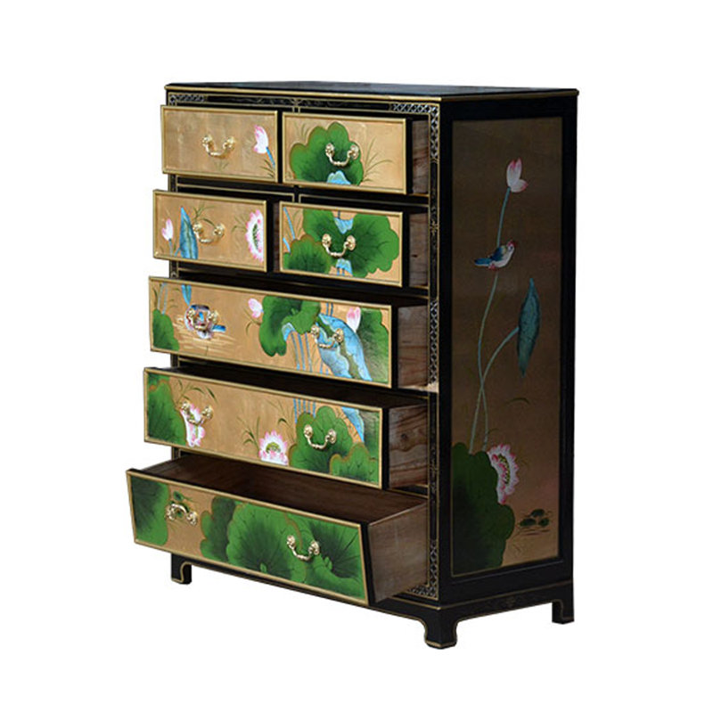 Hand-Painted 7-Drawer Accent Chest with Gold Leaf