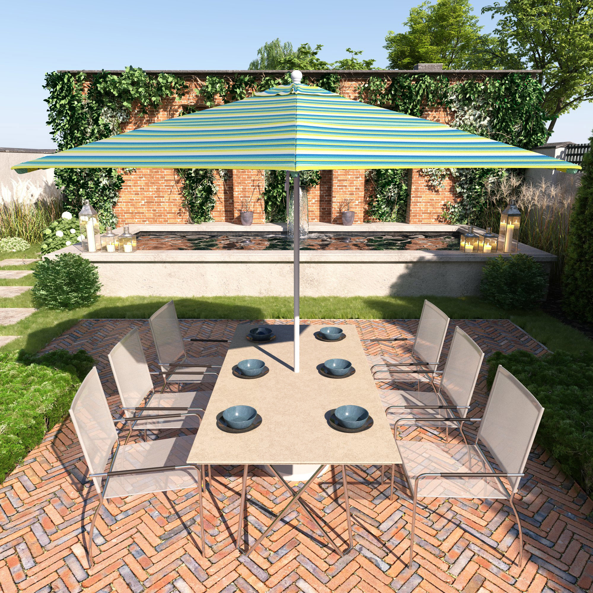 Kalona 11' Market Sunbrella® Umbrella, Seville Seaside Stripe Sunbrella®