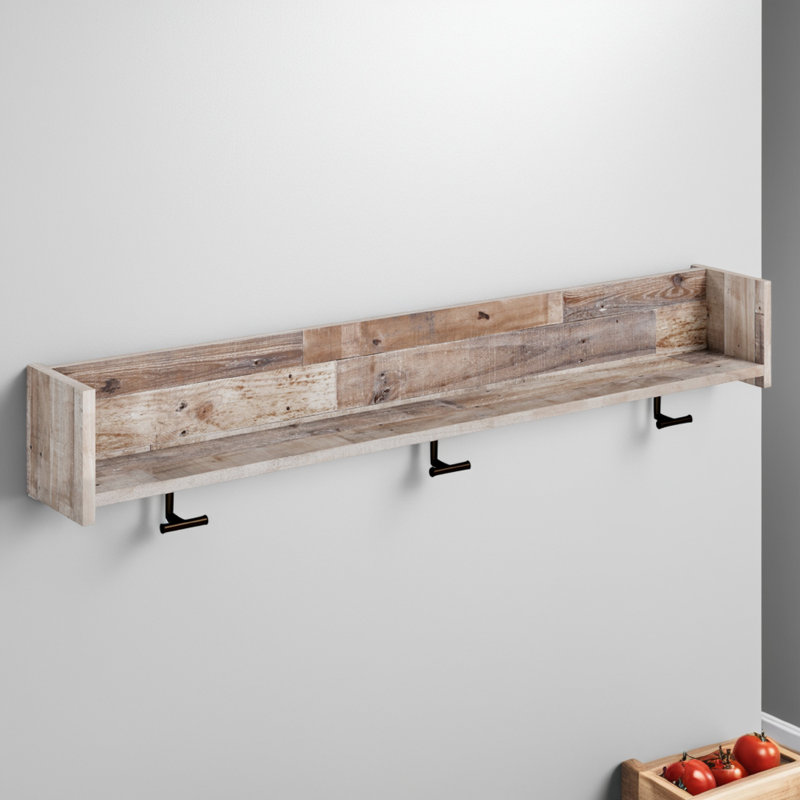 Soca Wall Mounted Coat Rack, 3 Hooks And Shelf, White/Pewter