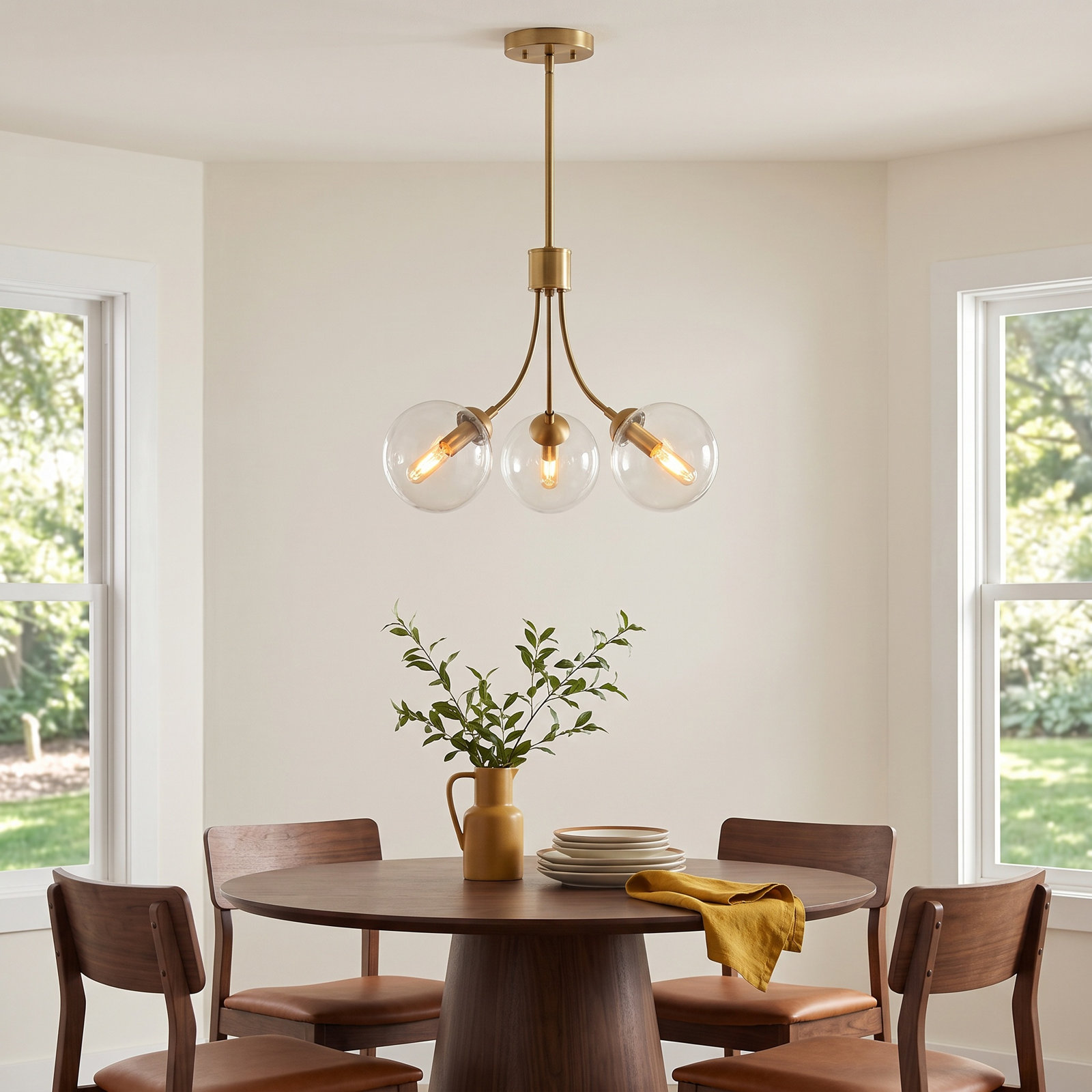 Moonrise 3-Light Chandelier, Natural Brass