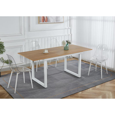Table de salle à manger extensible carrée de couleur chêne avec pieds en métal et table de cuisine moderne pour gagner de l'espace (L 55,11 po / L 70,86 po x l 31,5 po x H 29,5 po)