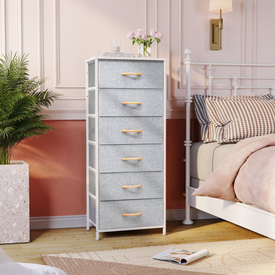 Commode pour femme 6 tiroirs Annyka, blanc et gris clair