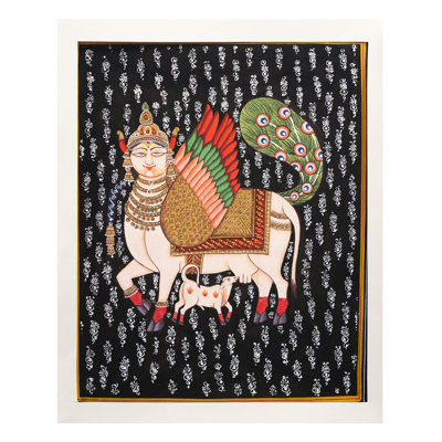 Peinture d'une vache et d'un veau Kamadhenu | Aquarelle sur papier