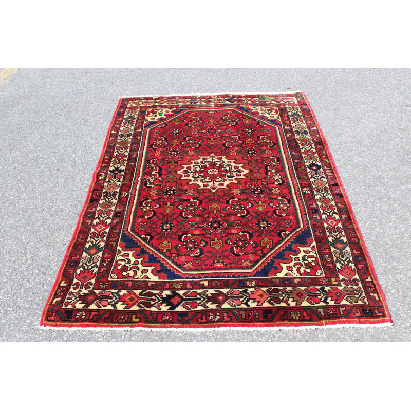 Tapis rouge bohème rétro fait à la main 4 x 6