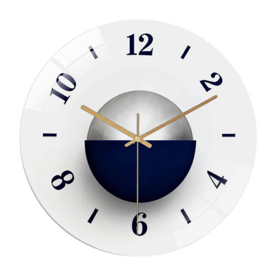 12" Round Tempered Glass Wall Clock with Silent Quartz Movement