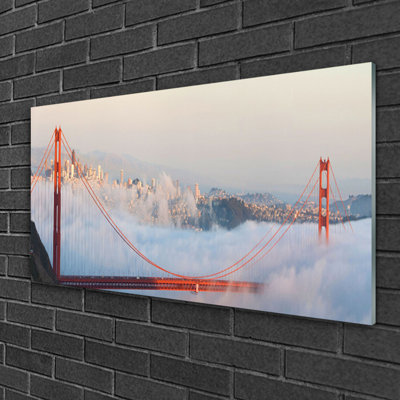 Glass Print Wall Art 100X50cm Image Printed On Glass Decorative Wall Picture Behind Toughened / Tempered Safety Real Glass For Kitchen & Living Room Theme: Bridges Architecture
