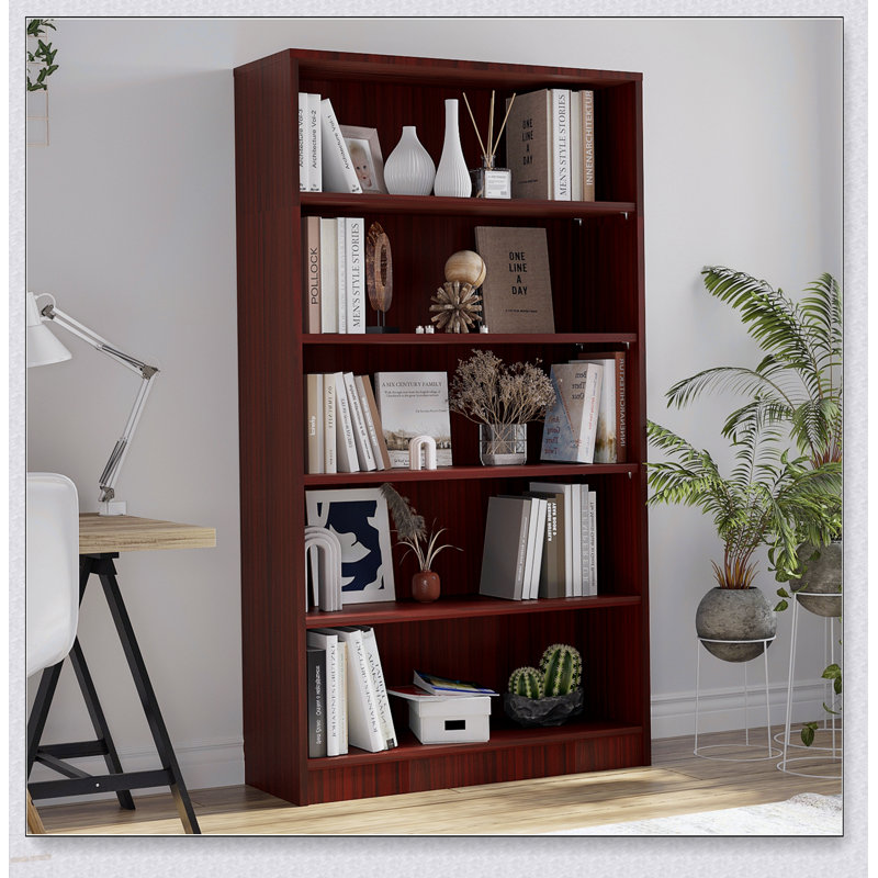 Bibliothèque moderne à 5 niveaux en bois avec tablettes réglables et capacité de charge élevée, parfaite pour le rangement dans la chambre à coucher, le bureau et le salon