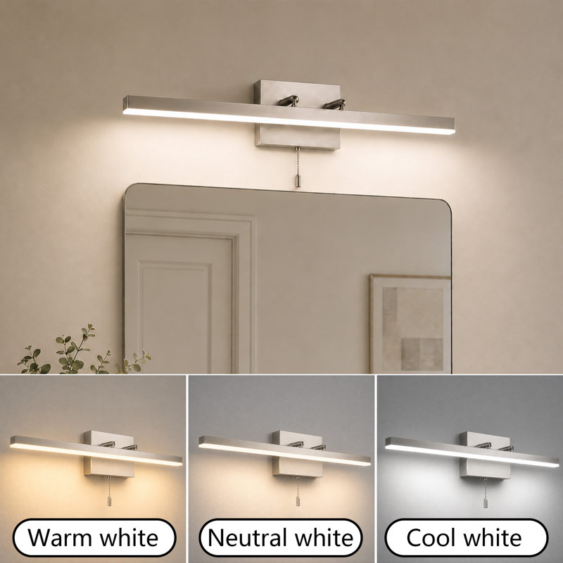 Modern 22" LED Vanity Light with Pull Chain Switch, 3 Color Temperatures, Brushed Nickel Bathroom Mirror Light