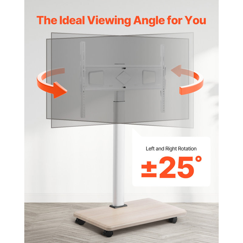 Rolling TV Stand, Mobile TV Cart for 32-70 Inch Screens, 25° Left-Right Rotation and Height Adjustable TV Mount on Wheels, Holds up to 99 lbs for Corner, Bedroom, Outdoor, Max VESA 600x400mm