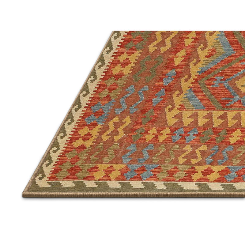 Tapis de zone orange/brun/bleu contemporaine Wenee, Rectangle 2 pi x 3 pi