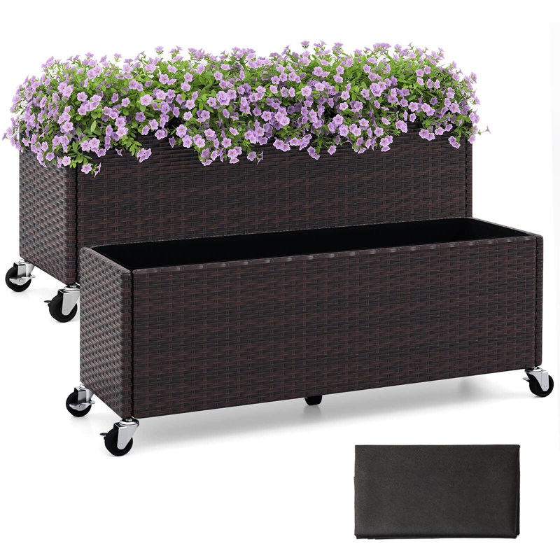Boîte à fleurs surélevée en rotin pour jardin, 2