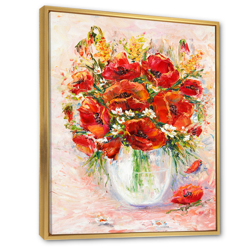 Red Spring Floral, peinture - sur, H 20 po x l 12 po x P 1 po, Cadre flottant doré